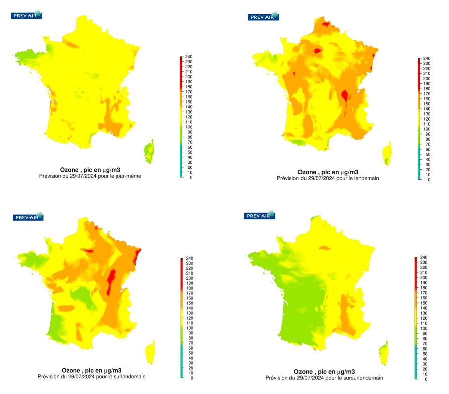 Previsions ozone 29 juillet 2024