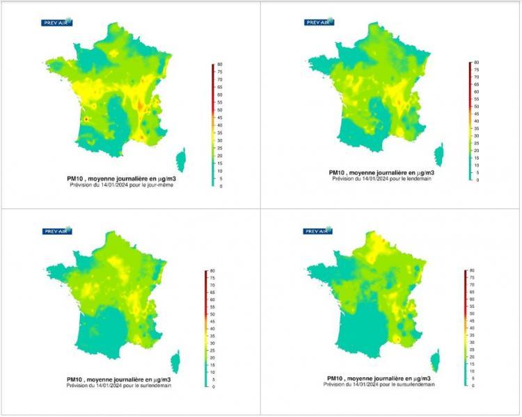 panel des cartes de prévisions PM10 - 20240114