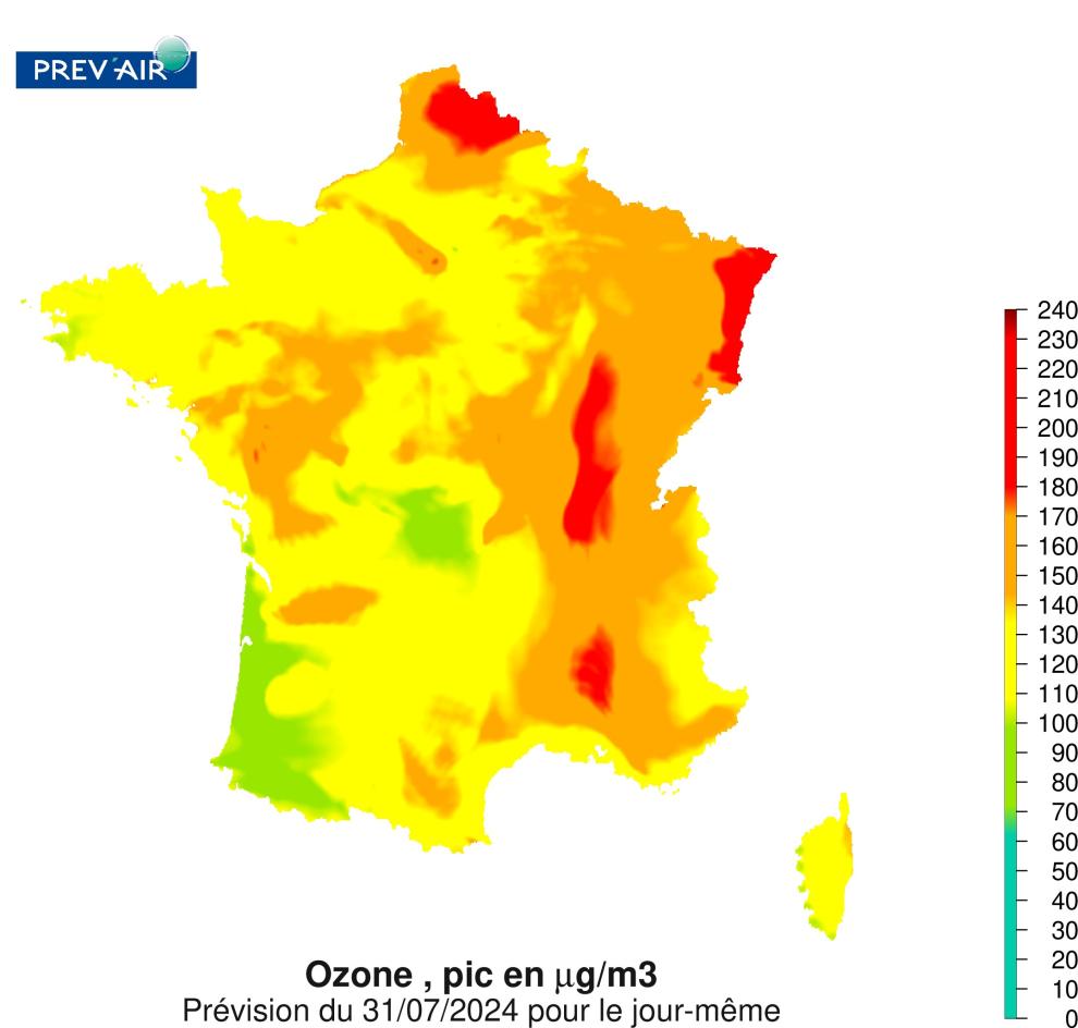 Previsions ozone 31 juillet 2024